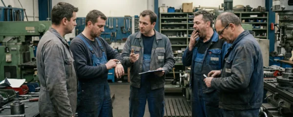 Session quart d'heure sécurité en atelier industriel avec opérateurs peu attentifs