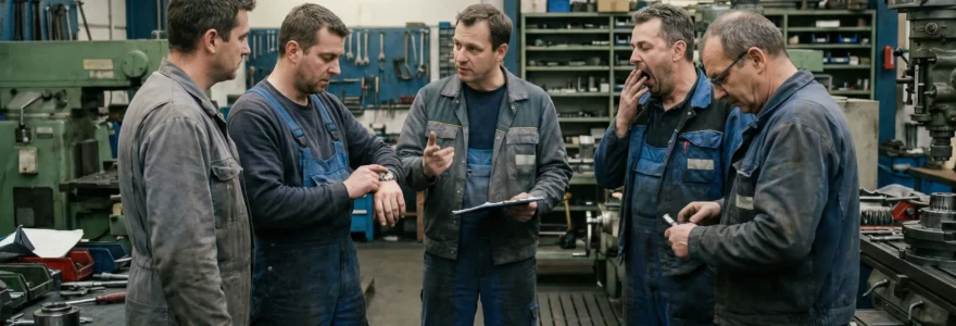 Session quart d'heure sécurité en atelier industriel avec opérateurs peu attentifs